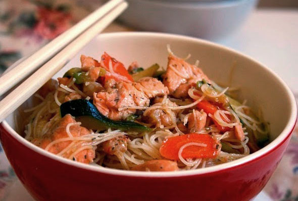 noodles salmon